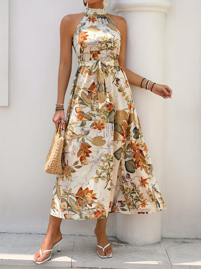 Trägerkleid mit Blumenmuster und Gürtel, Sommerkleid für den Urlaub