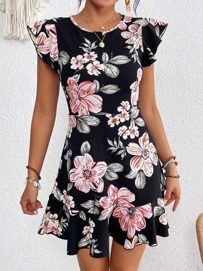 Elegantes Blumenkleid mit Volants – in bunten Farben