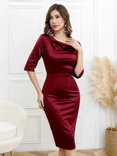 Smaragdgrünes Satin-Bodycon-Midikleid – Elegantes, glänzendes Abendkleid für Damen mit figurbetontem Schnitt