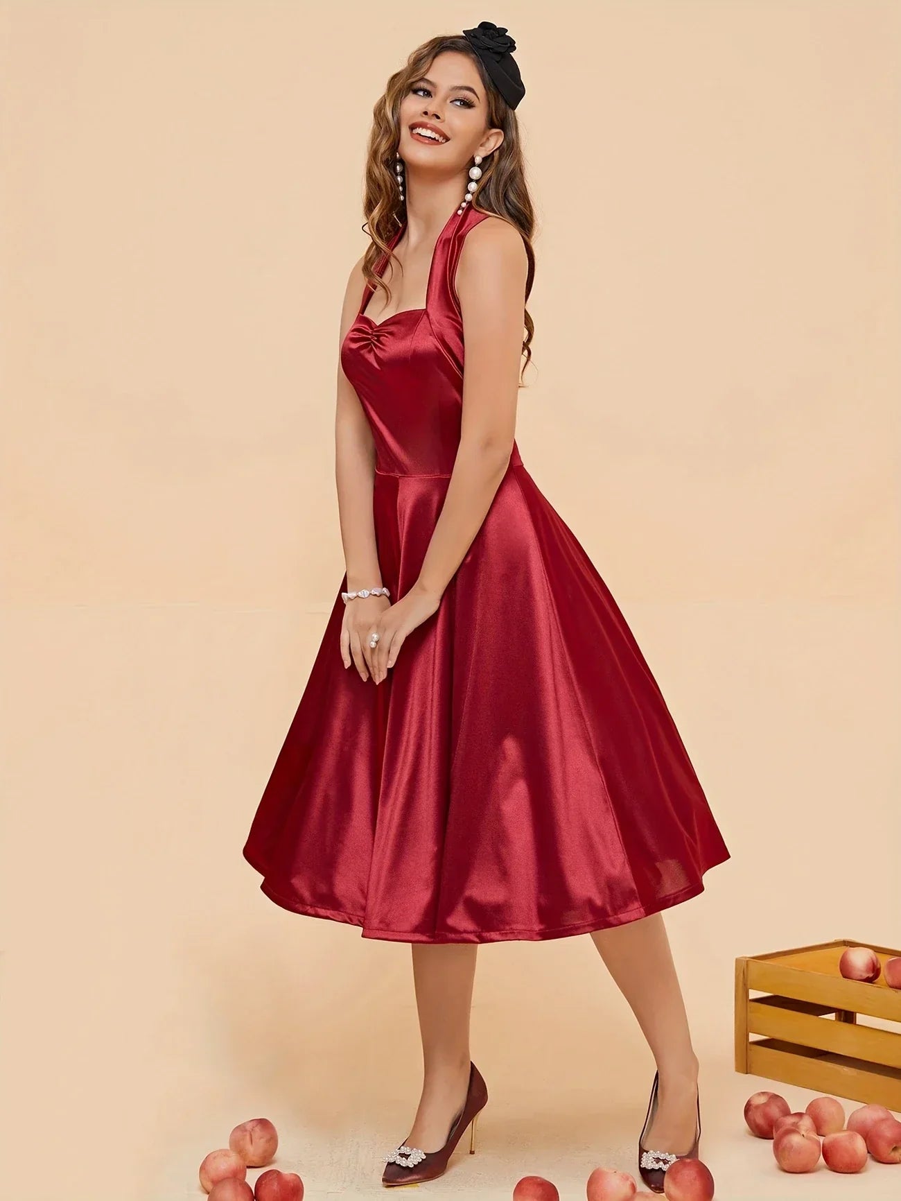 Satinkleid mit V-Ausschnitt – Rückenfrei, mit Rüschen, lang und luxuriös – perfektes Brautjungfernkleid für Hochzeiten