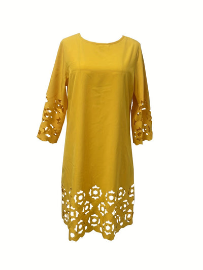 Gelbes Damenkleid – Schlichtes, Luftiges Sommerkleid mit Ajourmuster im A-Linien-Schnitt