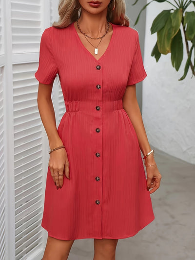 Mandarinenrotes Sommer-Strickjackenkleid mit Knöpfen