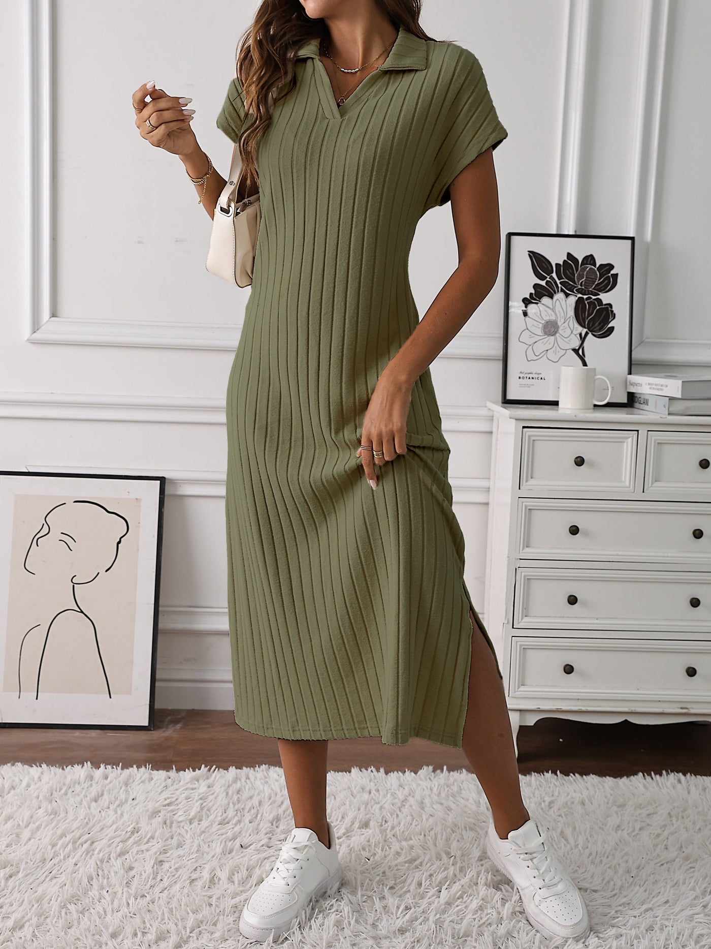 Damen Midikleid mit V-Ausschnitt Elegant und Bequem