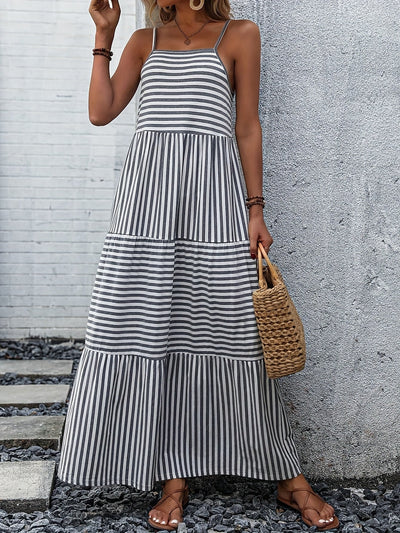Schwarz-weiß gestreiftes Maxikleid Luftiges Sommerkleid für den Strand