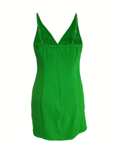 Elegantes grünes Bodycon-Kleid mit V-Ausschnitt, ärmellos – stilvoll für den Sommer