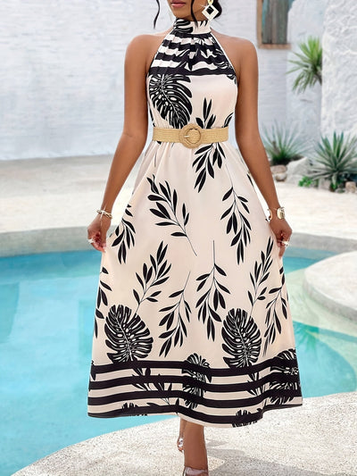 Gemüsemuster-Kleid mit Krawatte und Riemen - Colour Mix