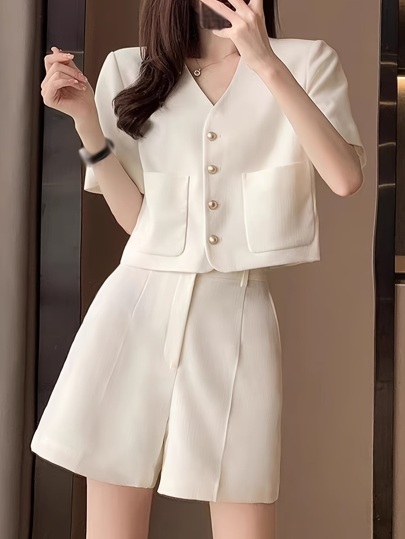 Summer New Women's Set - Für zierliche Frauen | Bluse mit frechem Ausschnitt und Knöpfen