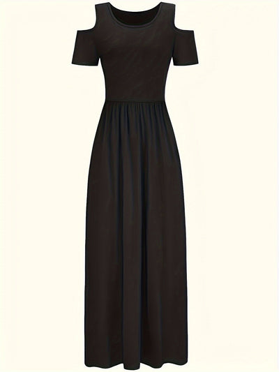 Stylisches Sommer Maxikleid mit offenen Schultern - ärmellos, Rundhalsausschnitt
