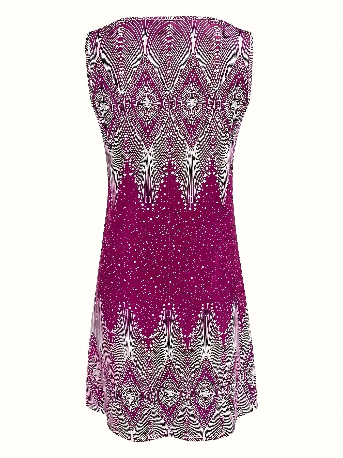 Elegantes ärmelloses Damenkleid mit S-Ausschnitt und geometrischem Muster