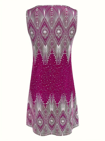 Elegantes ärmelloses Damenkleid mit S-Ausschnitt und geometrischem Muster