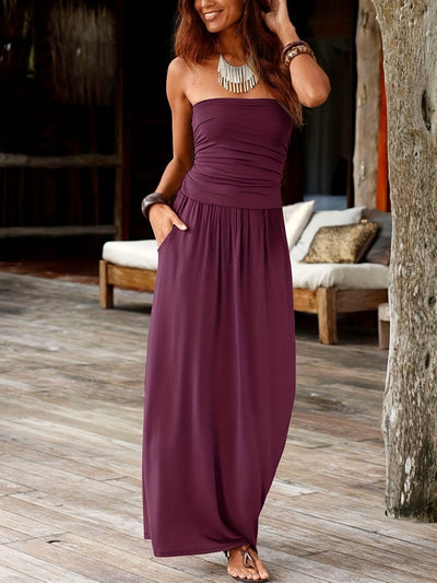 Feminin geschnittenes Bandeau-Kleid mit Blumenmuster und Taschen