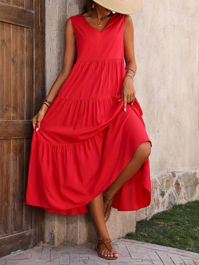 Luftiges V-Ausschnitt Kleid mit Rüschen Ärmellos & Sommerlich