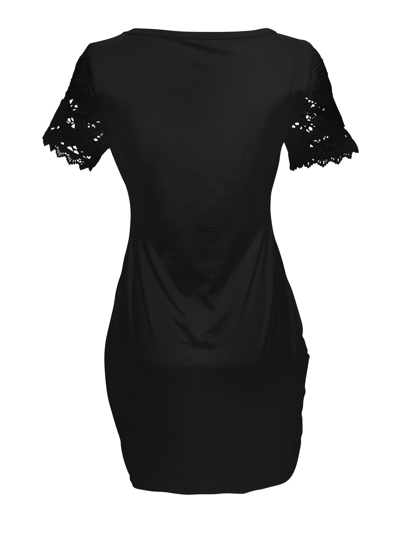 Frühling Sommer Einfarbiges, figurbetontes Kleid mit Spitzenärmeln