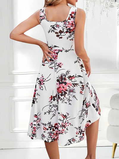 Elegantes Blumenkleid – A-Linien-Schnitt, quadratischer Ausschnitt