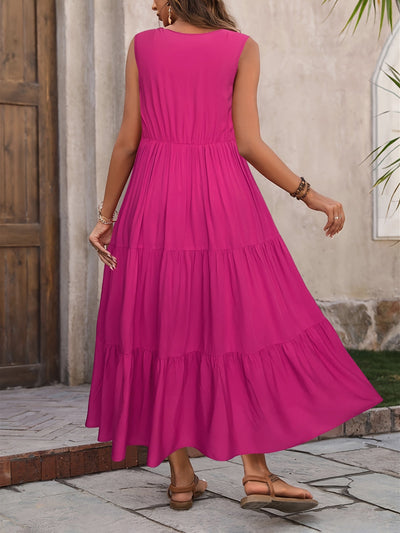 Luftiges V-Ausschnitt Kleid mit Rüschen Ärmellos & Sommerlich