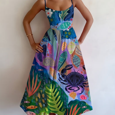 Sommerliches Strand-Maxikleid mit navyblauem Motiv