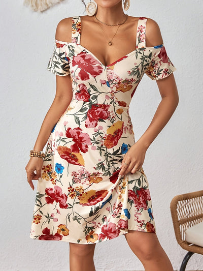 Trägerloses trägerloses Kleid, florales Muster, buntes Design