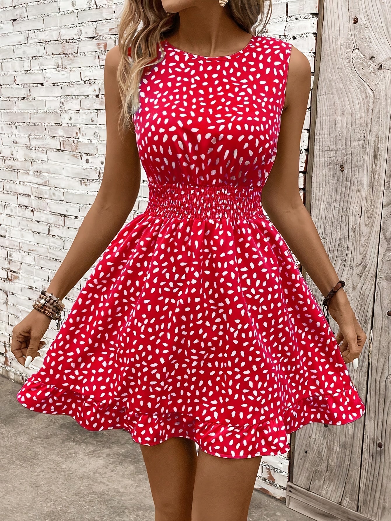 Sommer A-Linien Kleid mit Print und Shirred Taille