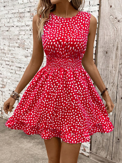 Sommer A-Linien Kleid mit Print und Shirred Taille