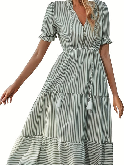 Elegantes gestreiftes Kleid mit V-Ausschnitt für Damen