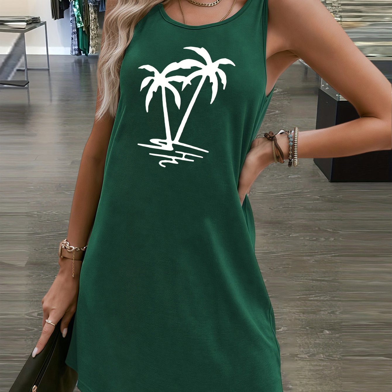 Ärmelloses Damen-Sommerkleid mit Palmen-Print