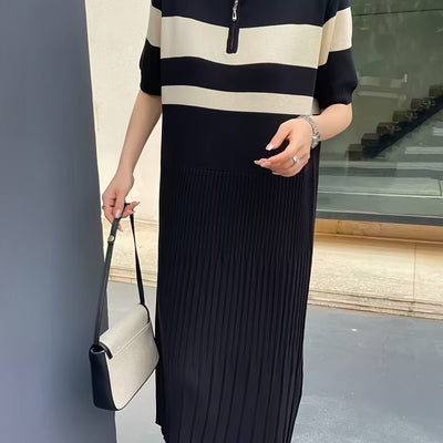 Lässiges gestreiftes Damen-Strickkleid mit Reißverschluss