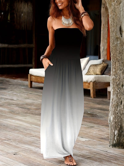 Feminin geschnittenes Bandeau-Kleid mit Blumenmuster und Taschen