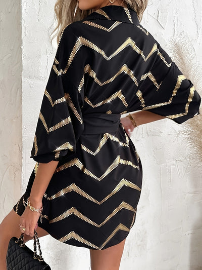 Lässiges Mini-Kleid mit Halbärmeln und Taillengürtel