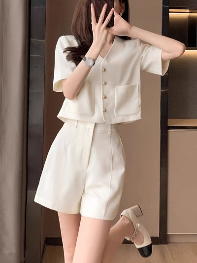 Summer New Women's Set - Für zierliche Frauen | Bluse mit frechem Ausschnitt und Knöpfen