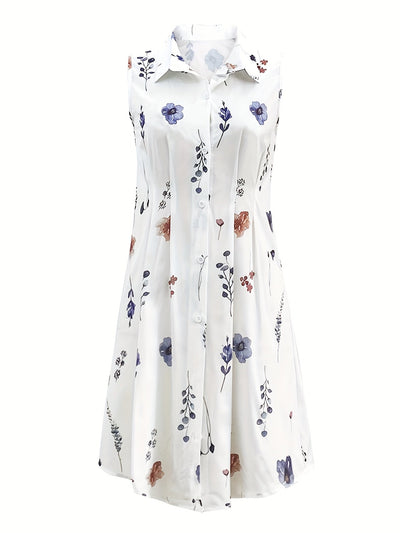 Sommerliches geblümtes Midikleid mit Kragen und Knöpfen