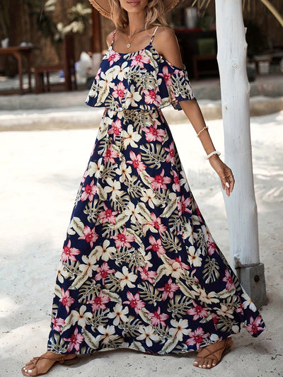 Sommerliches Damenkleid mit Trägern und tropischem Muster