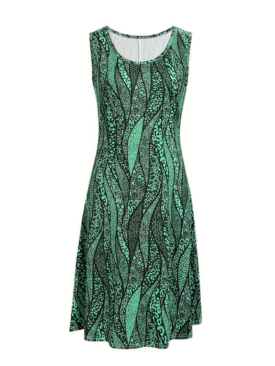 Ärmelloses Sommer-Blätterkleid Luftiges Polyester