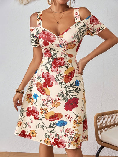 Trägerloses trägerloses Kleid, florales Muster, buntes Design