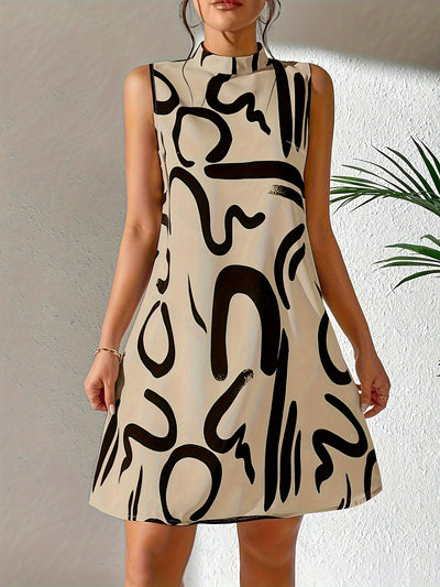Ärmelloses Freizeitkleid - Bürstenprint mit Rollkragen