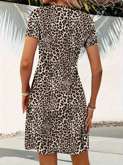 Midikleid mit Leopardenmuster und Twist Plunging V Neck