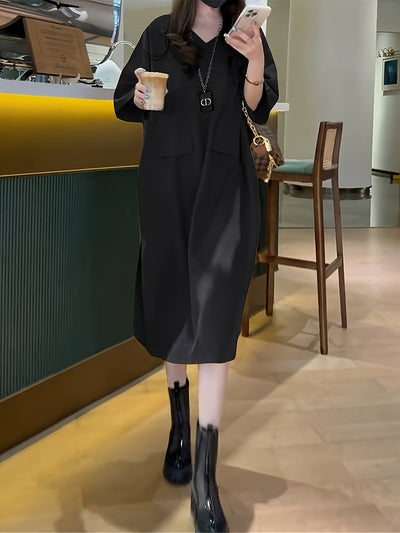 Elegantes ärmelloses Kleid mit frechem Ausschnitt und Taschen - Midi-Länge