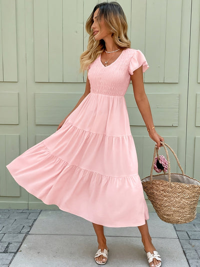 Rosa Eudomine - Ärmelloses Kleid mit Volants - Leichtes Polyester