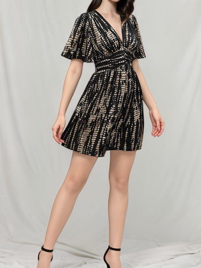 Elegantes Damen-Midikleid mit Streifen und V-Ausschnitt