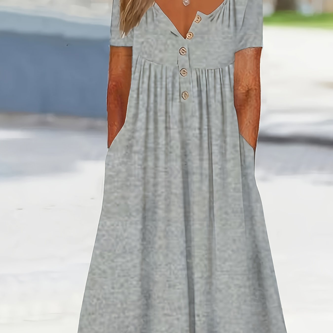 Damen Plus Size Grünes Midi-Kleid mit Taschen