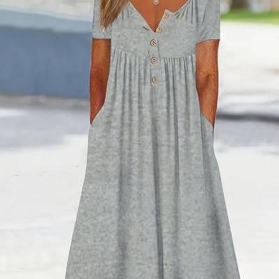 Damen Plus Size Grünes Midi-Kleid mit Taschen