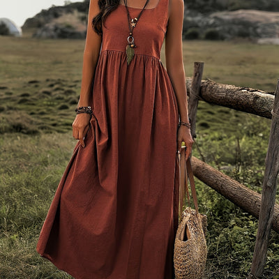 Atmungsaktives, maschinenwaschbares braunes Sommerkleid