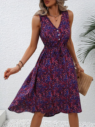 A-Linien Kleid mit Blumenmuster Eleganter Ausschnitt Leichtes Sommerkleid
