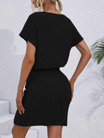 Damen Midikleid mit Fledermausärmel und elegantem Stilknoten