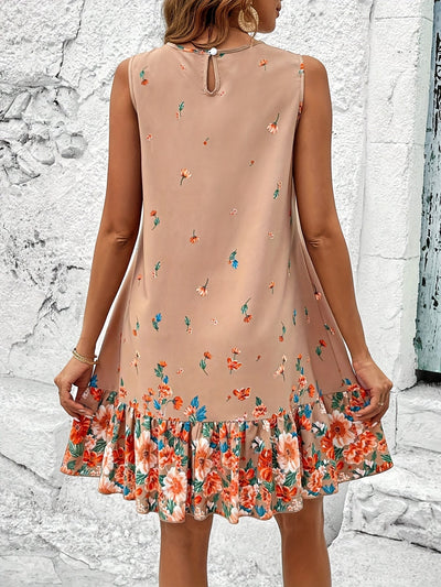 Ärmelloses Kleid mit rundem Ausschnitt und Blumenmuster