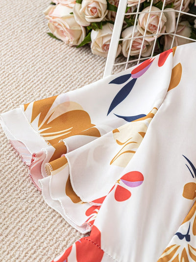 Langes Damen-Blumenkleid mit Rüschen - Multicolour