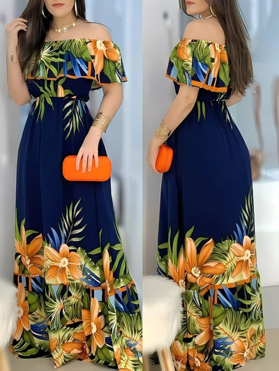 Tropisches Maxikleid mit offenen Schultern