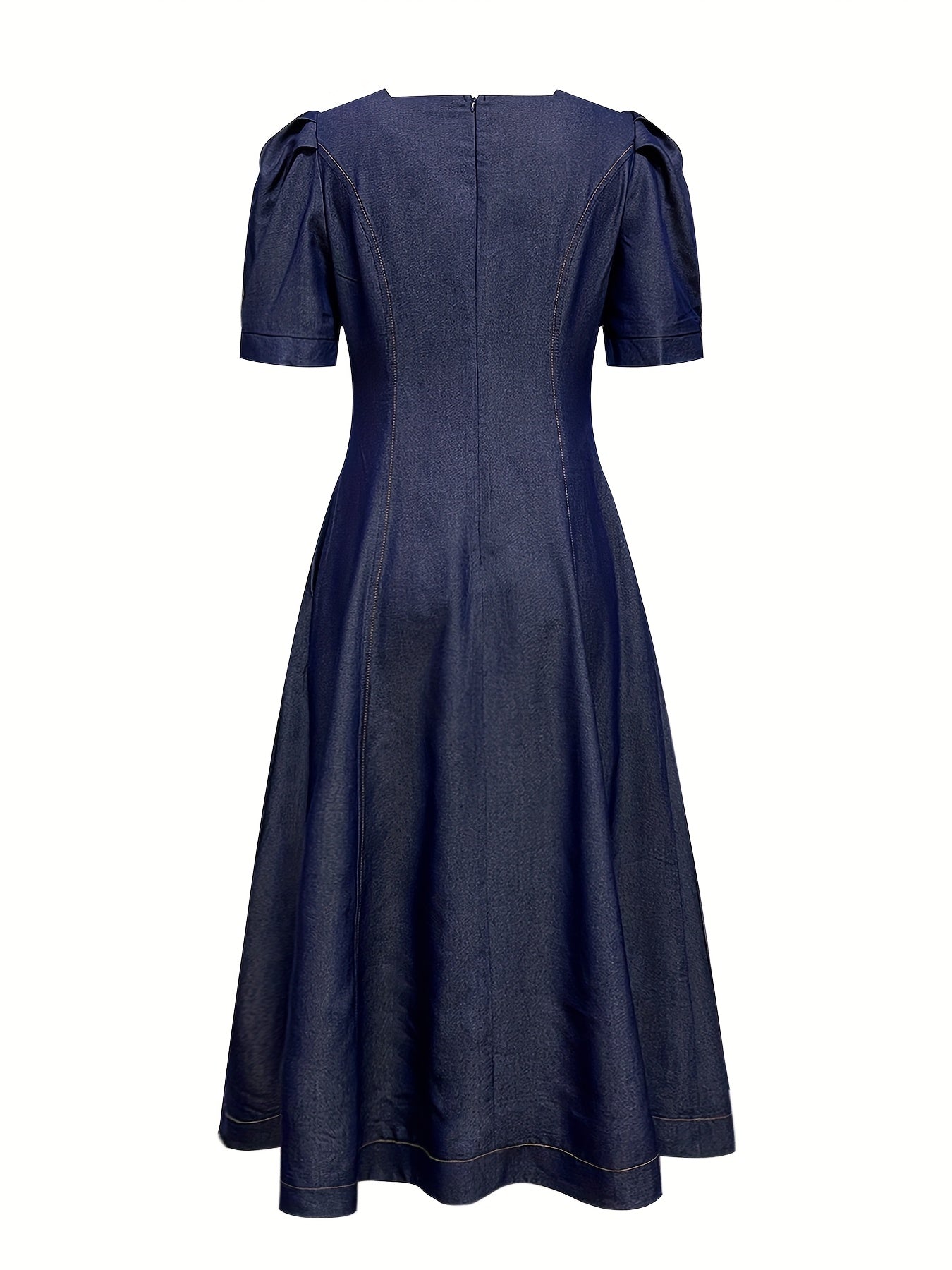 Elegantes Damen Denim Midikleid mit quadratischem Ausschnitt