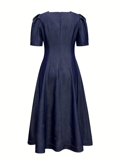 Elegantes Damen Denim Midikleid mit quadratischem Ausschnitt