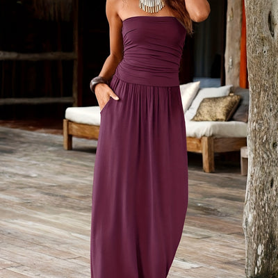 Feminin geschnittenes Bandeau-Kleid mit Blumenmuster und Taschen