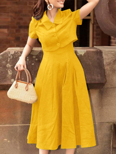 Elegantes Damen-Set: Jacke mit Kragen + plissiertes Sommerkleid